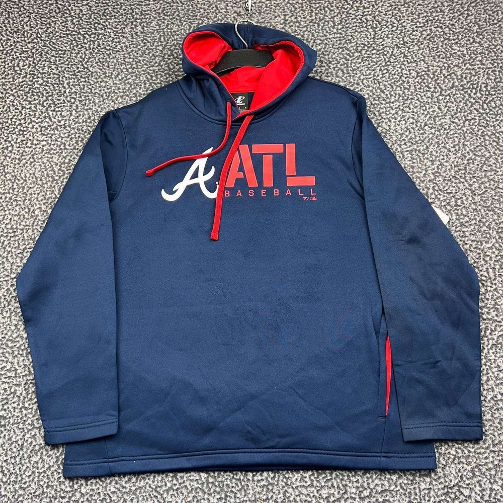 Atlanta Braves MLB Hoodie Men Large Blue Red Logo Athletic Pullover New L